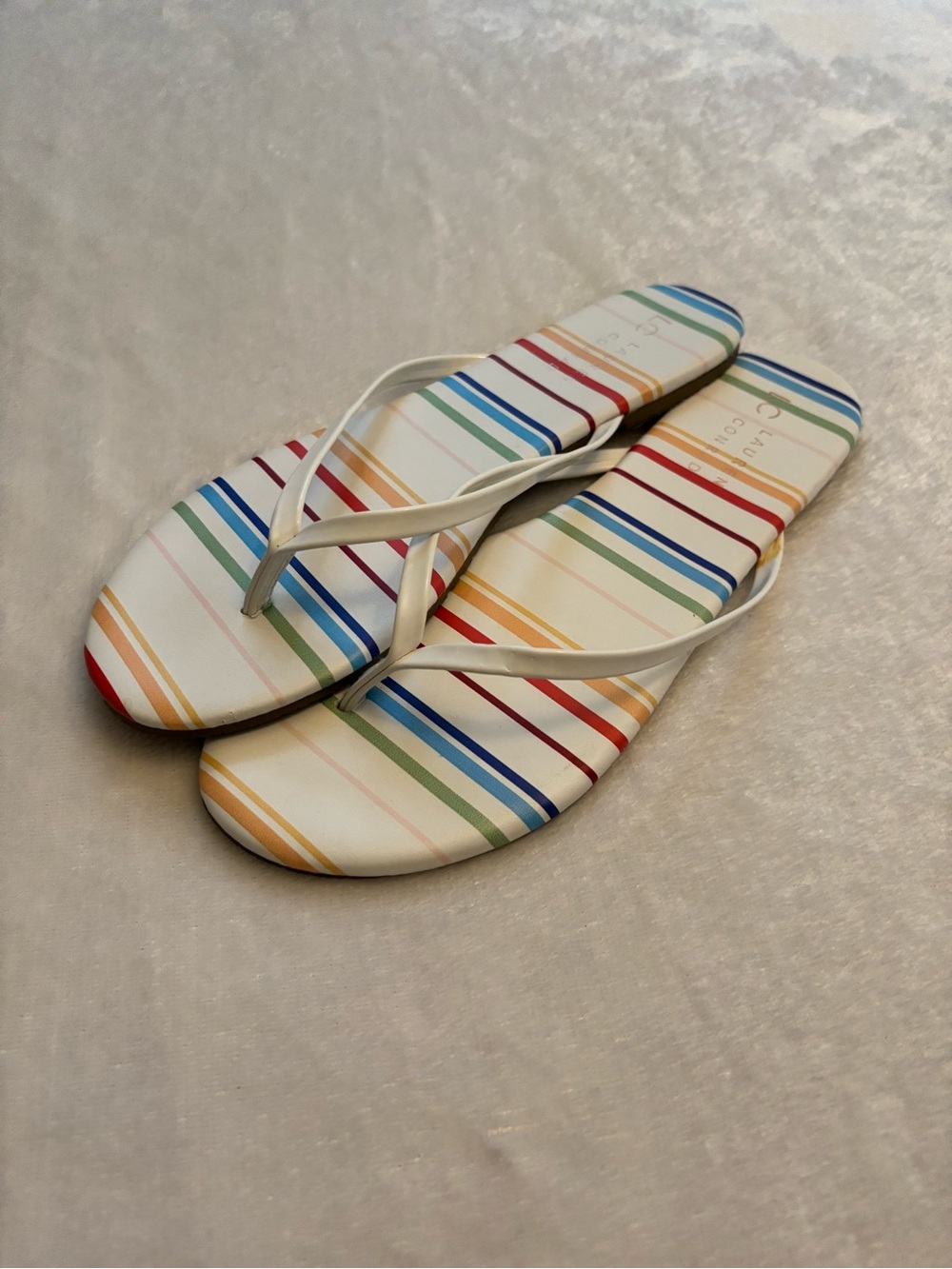 LC Lauren Conrad White-Strap Multicolor Stripe Flip Flop Sandals